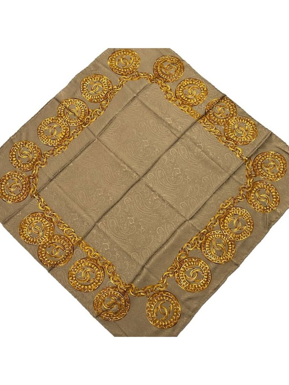 Chanel Scarf Brown Gold Chain Pattern Paisley